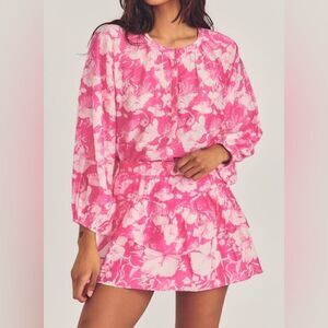LOVESHACKFANCY  Abrielle Skirt Holiday Sun Fuschia Mini Skirt Size L NWT$295